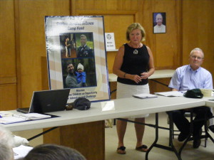 Cathy Crane thanking KofC for support and explaining the Capt. Doug Dicenzo Camp Scholarship Program